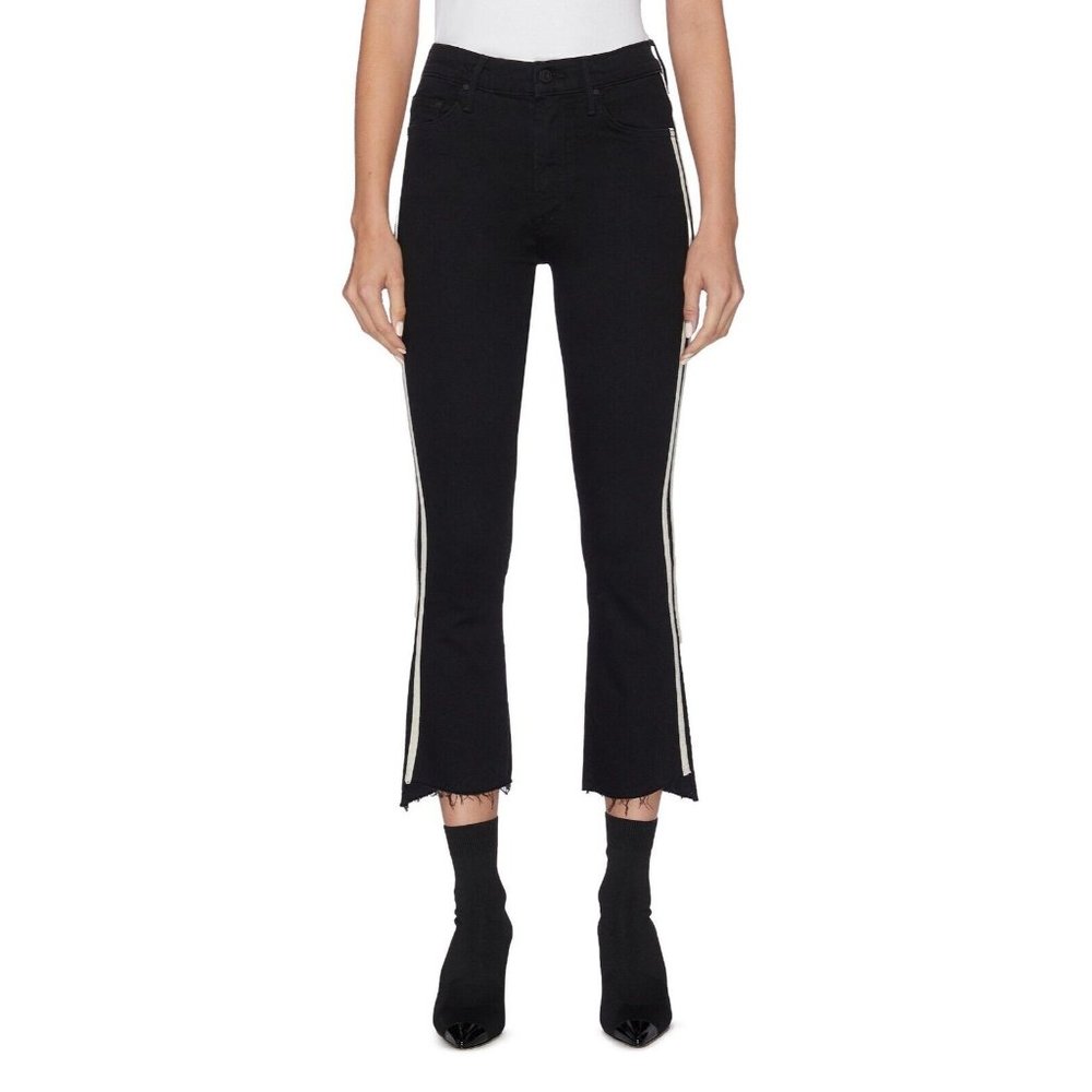 Mother Jeans Black Insider Striped Crop Step-Hem Fray in Guilty Racer Size 25